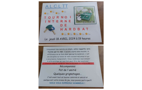 Tournoi interne de Hardbat le jeudi 18 avril 2024 à 19h00