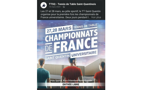 Mercredi 27 et Jeudi 28 mars se déroule les Championnats de France Universitaire à Saint-Quentin📍